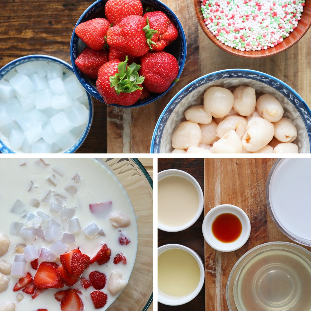 Lychee & Strawberry Sago with Coconut Jelly (Chè Vải Dâu Tây Thạch Dừa)